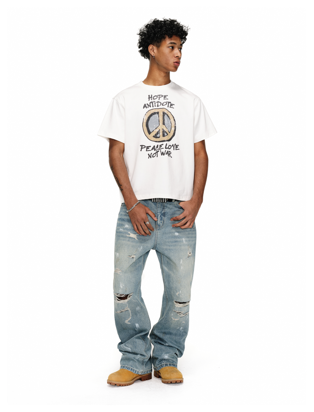ANTIDOTE Washed Ripped Holes Light Blue Flared Jeans | Face 3 Face