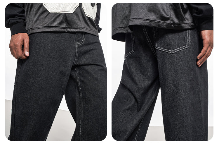 F3F Select Contrast Stitching Black Jeans | Face 3 Face