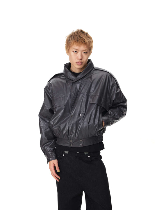 EVILKNIGHT(EK) Double Layer Collar PU Leather Jacket | Face 3 Face