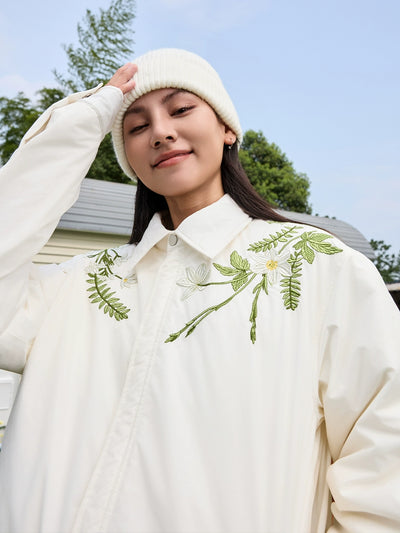 Harsh and Cruel Minimalist Floral Embroidered Down Shirt Jacket | Face 3 Face