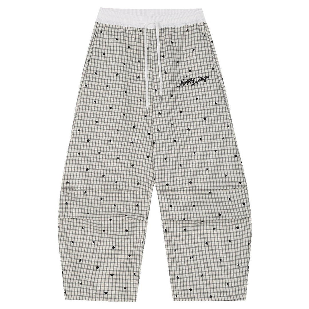 MEDM Star Print Checkered Double Layer Pants | Face 3 Face