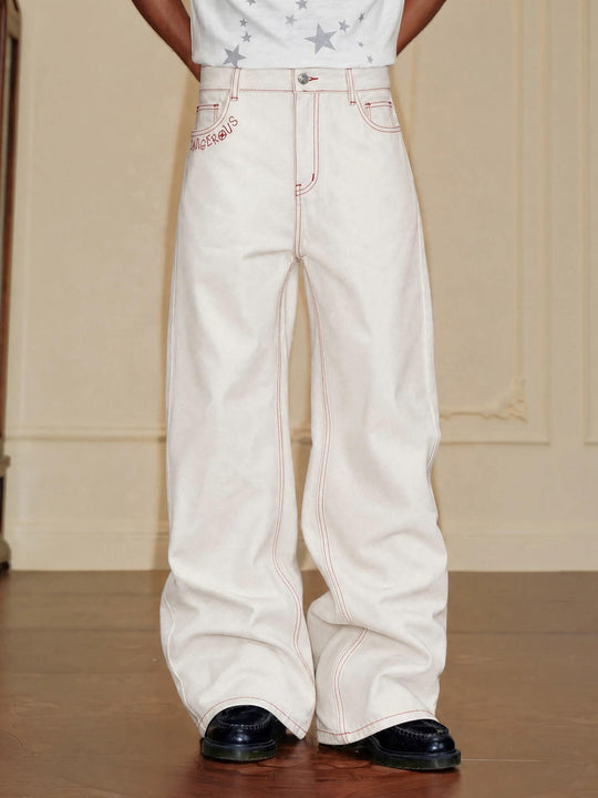 YADcrew Heart Shaped Pocket Slight Flare White Jeans | Face 3 Face