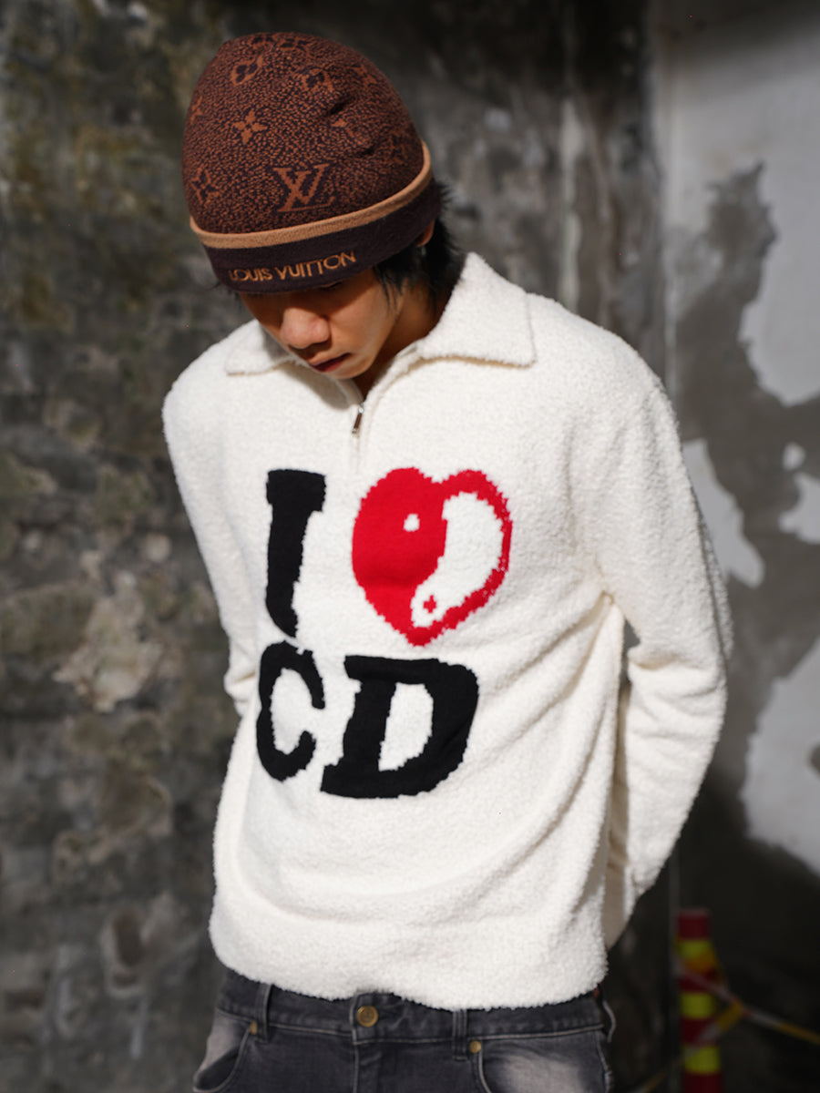 TGFCLUB I LOVE CD Half Zip Fleece Knit Sweater | Face 3 Face