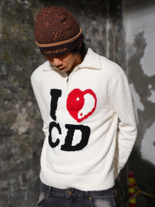TGFCLUB I LOVE CD Half Zip Fleece Knit Sweater | Face 3 Face
