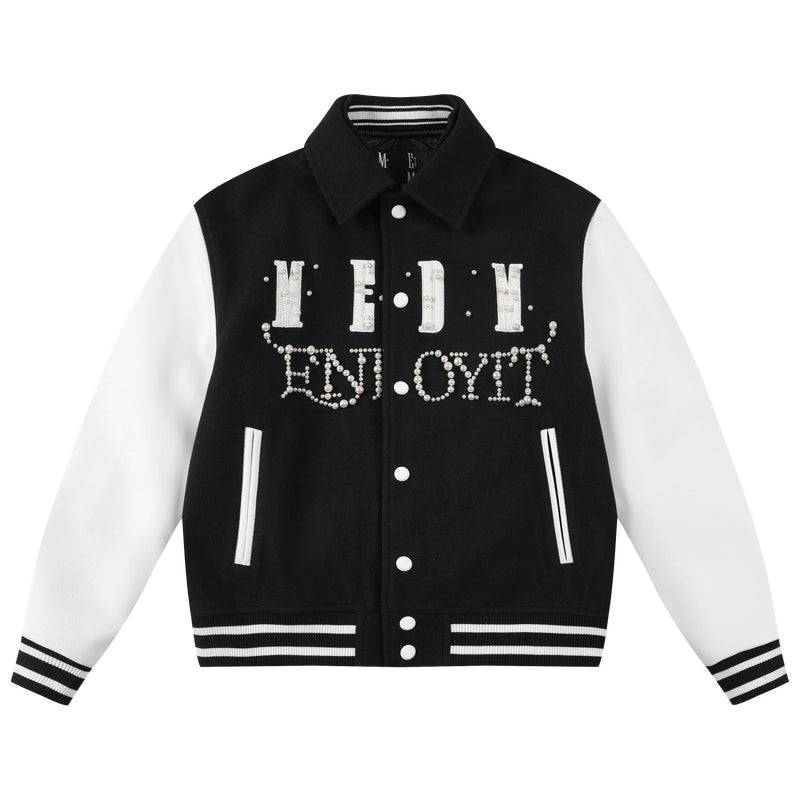 MEDM Pearl Logo Color Block Varsity Jacket | Face 3 Face