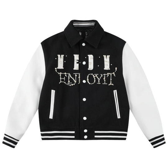 MEDM Pearl Logo Color Block Varsity Jacket | Face 3 Face