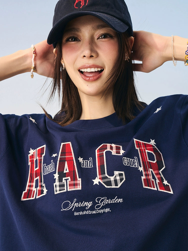 Harsh and Cruel HACR Stars Plaid Patch Embroidered Tee | Face 3 Face