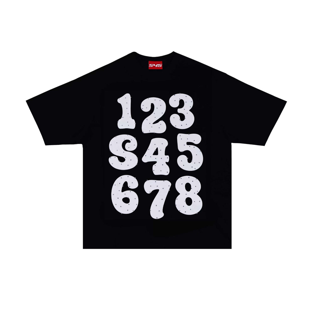 S45 Number Print Rhinestone Short Sleeve Tee | Face 3 Face