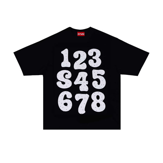 S45 Number Print Rhinestone Short Sleeve Tee | Face 3 Face