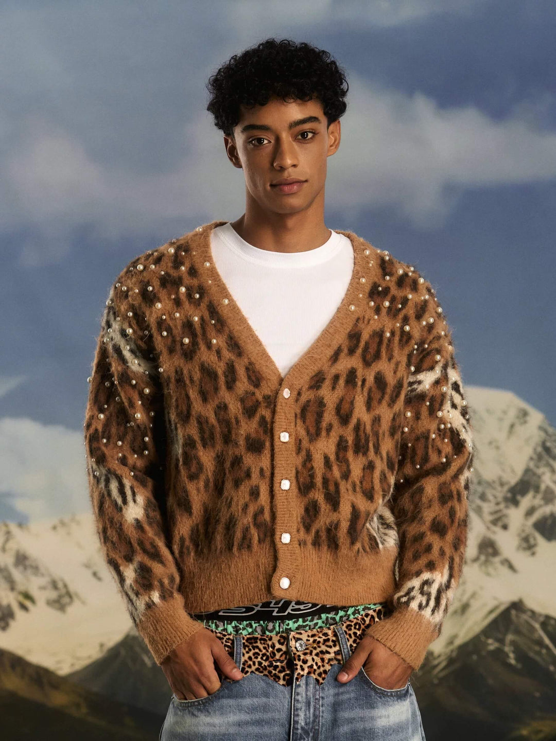 S45 Pearl Studded Leopard Knit Cardigan | Face 3 Face