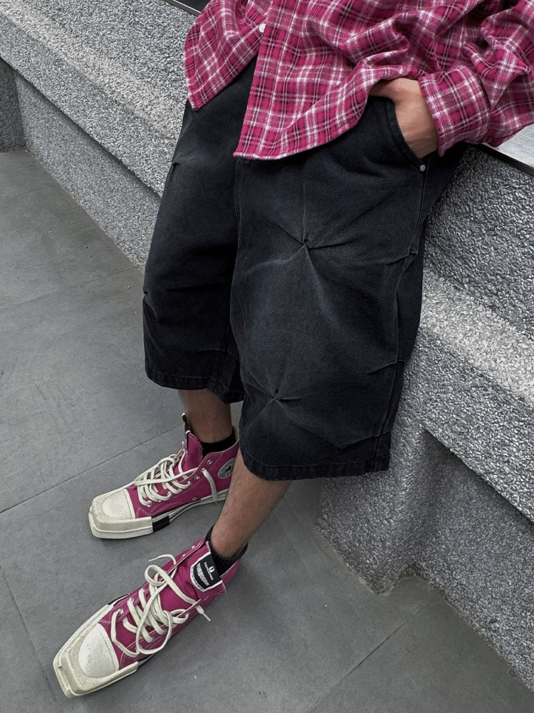 S45 Washed Pleated Denim Shorts | Face 3 Face