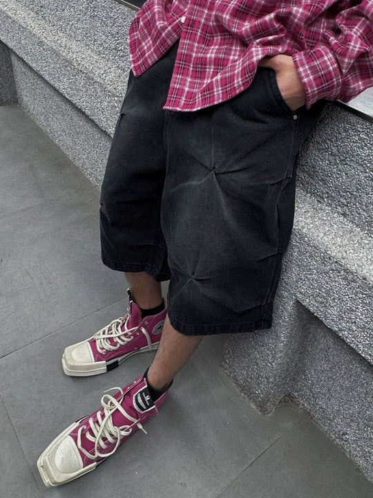 S45 Washed Pleated Denim Shorts | Face 3 Face