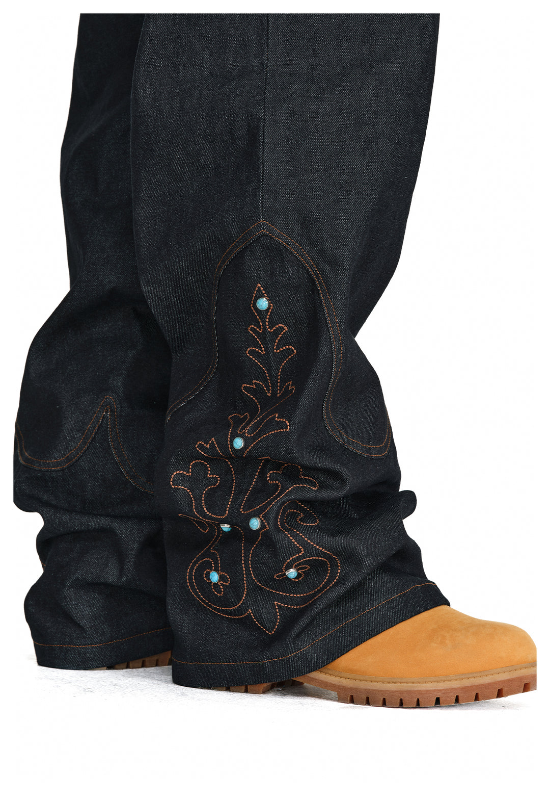 ANTIDOTE Turquoise Studded Embroidered Western Jeans | Face 3 Face