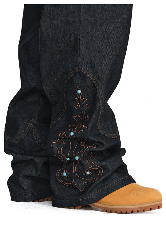 ANTIDOTE Turquoise Studded Embroidered Western Jeans | Face 3 Face