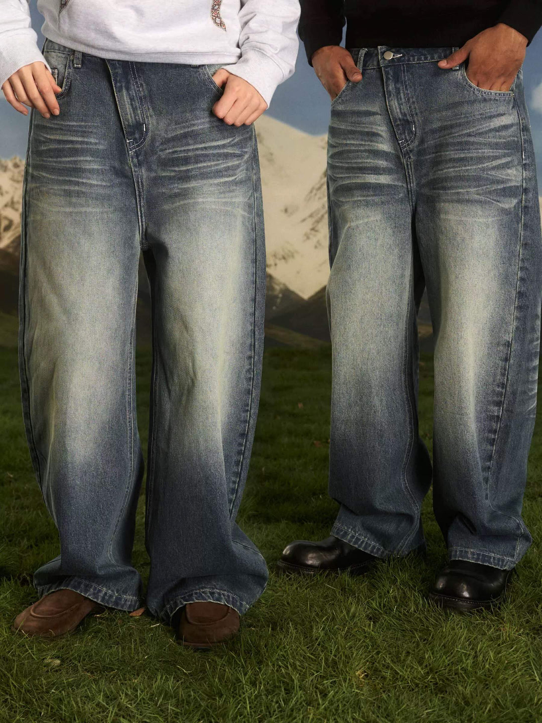 S45 Slanted Panel Curved Washed Jeans | Face 3 Face