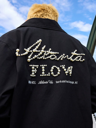 Harsh and Cruel Pearl Embroidered Text Lapel Jacket | Face 3 Face