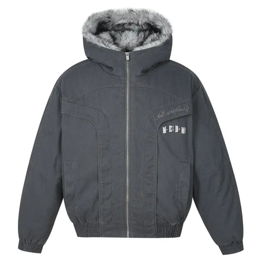 MEDM Fur Lined Washed Work Hooded Jacket | Face 3 Face