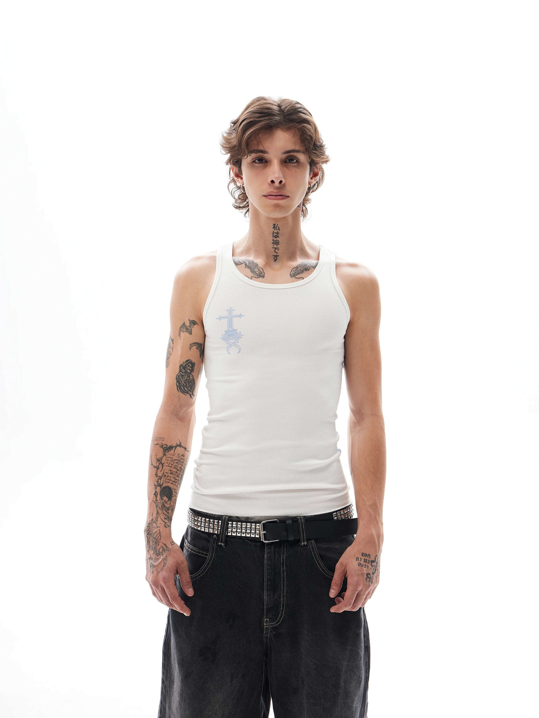 KARMANISTIC Cross Letter Print Tank Top | Face 3 Face