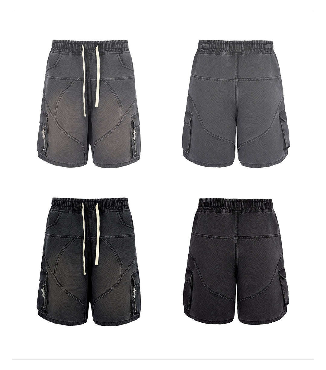 Small Town Kid Washed Denim Utility Cargo Shorts | Face 3 Face