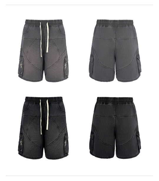 Small Town Kid Washed Denim Utility Cargo Shorts | Face 3 Face