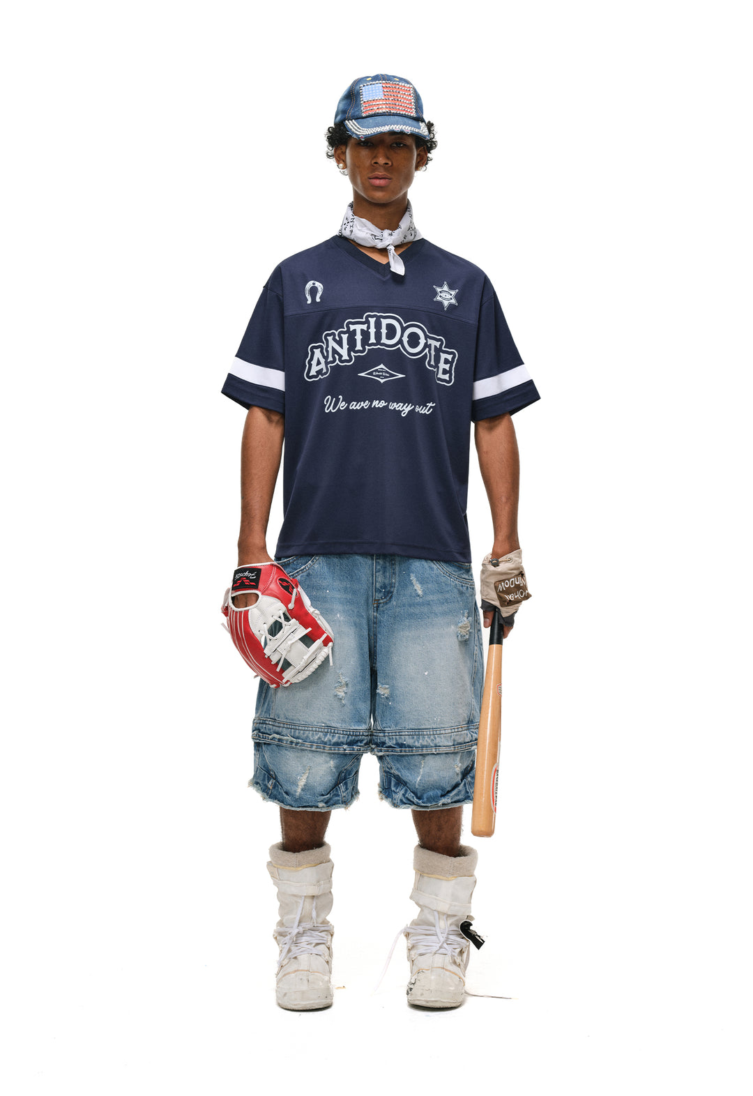 ANTIDOTE Mesh Patchwork V-Neck Jersey Tee | Face 3 Face