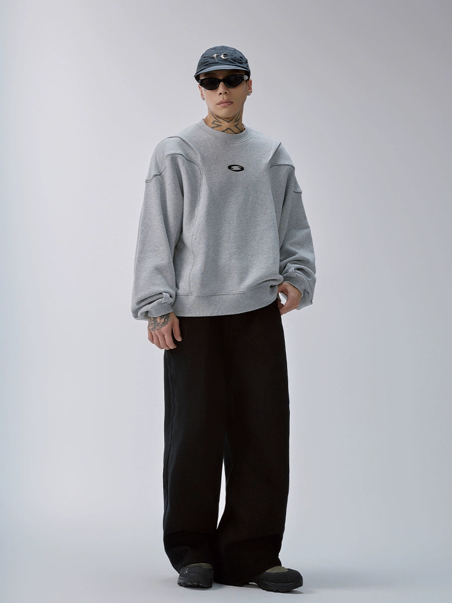 F2CE Pleated Splicing Embroidered Logo Sweatshirt | Face 3 Face