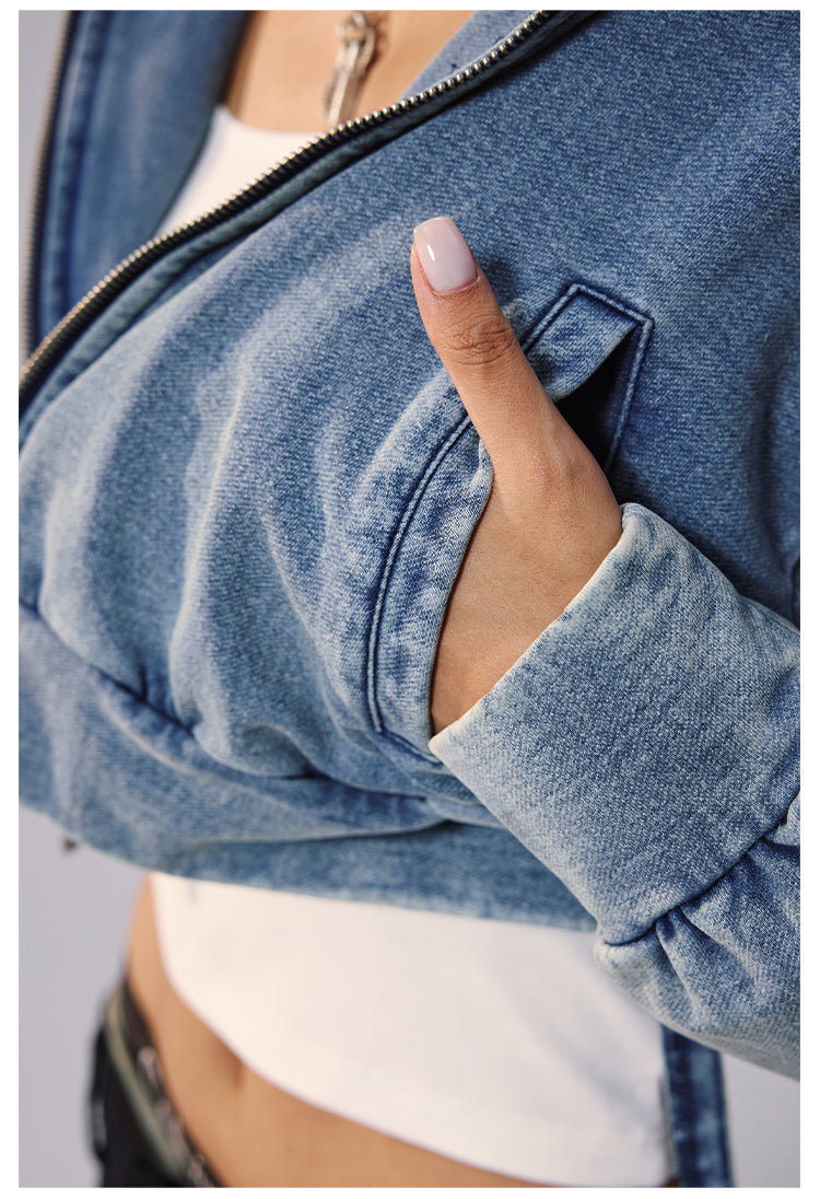 Remedy Backpack Design Washed Denim Short Jacket | Face 3 Face