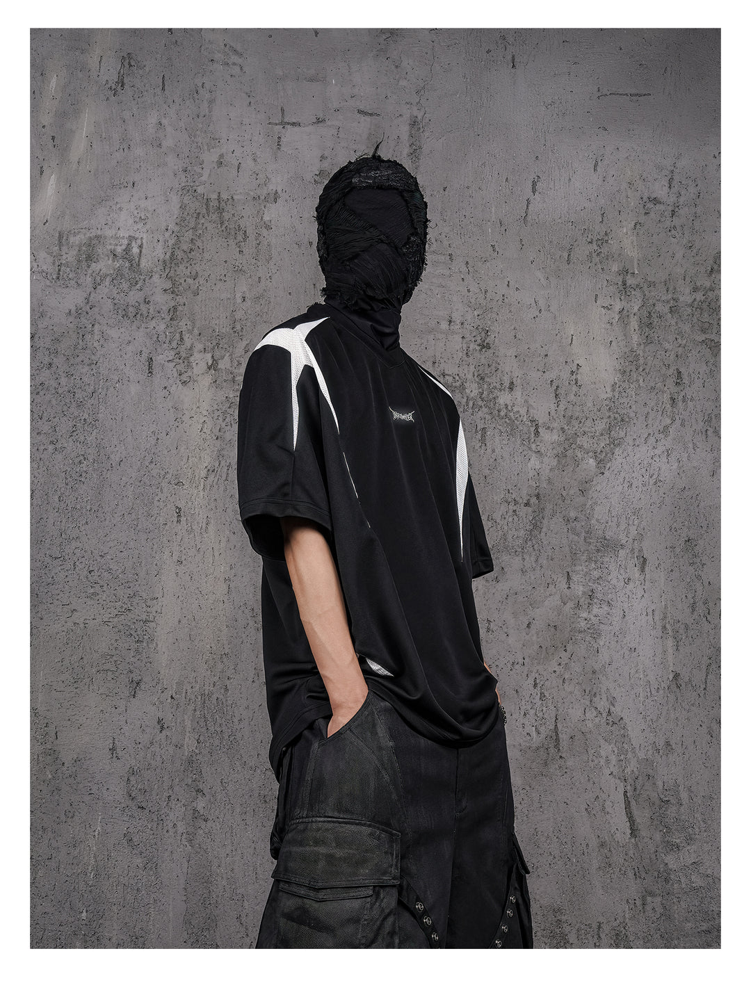 UNDERWATER Black and White Deconstructed Patchwork Embroidered Jersey Tee | Face 3 Face