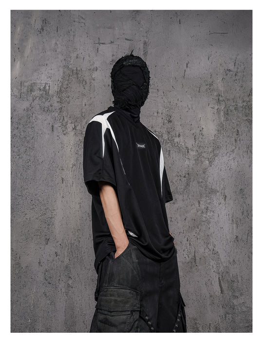 UNDERWATER Black and White Deconstructed Patchwork Embroidered Jersey Tee | Face 3 Face