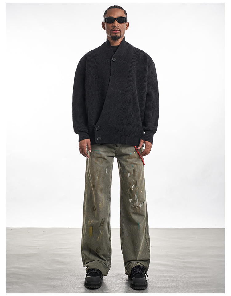 F3F Select Irregular Slant Button Knit Cardigan | Face 3 Face