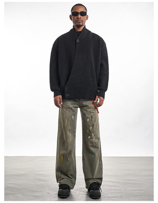 F3F Select Irregular Slant Button Knit Cardigan | Face 3 Face