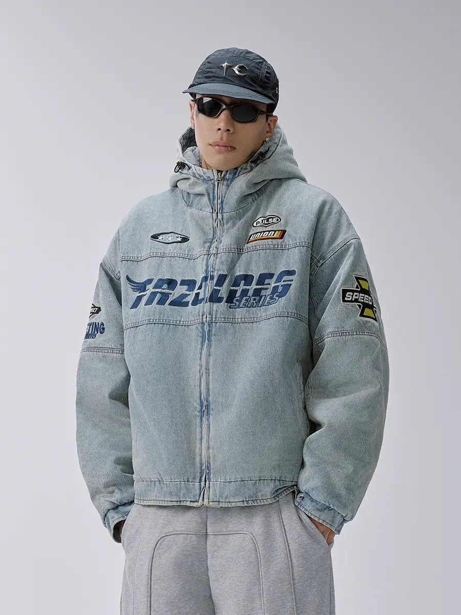F2CE Racing Embroidered Vintage Washed Denim Jacket | Face 3 Face
