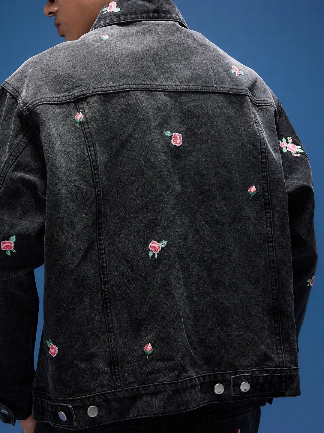 1807 All Over Floral Embroidered Washed Denim Jacket | Face 3 Face