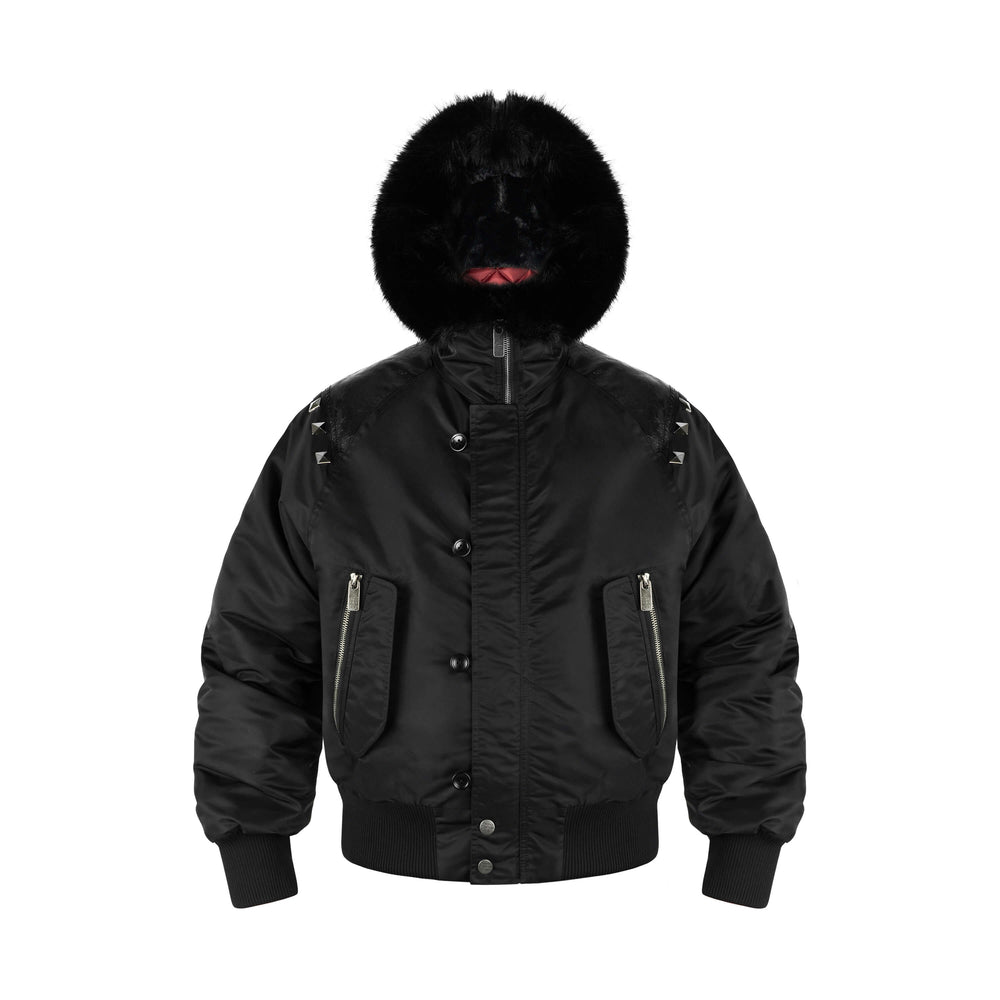 ANTIDOTE Fur Leather Studded N2B Bomber Jacket | Face 3 Face