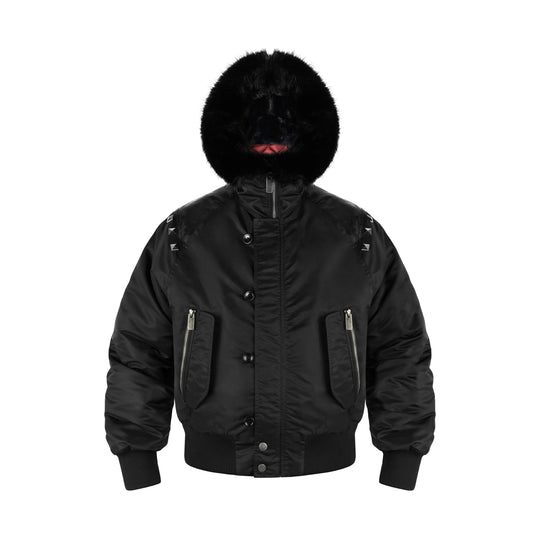 ANTIDOTE Fur Leather Studded N2B Bomber Jacket | Face 3 Face