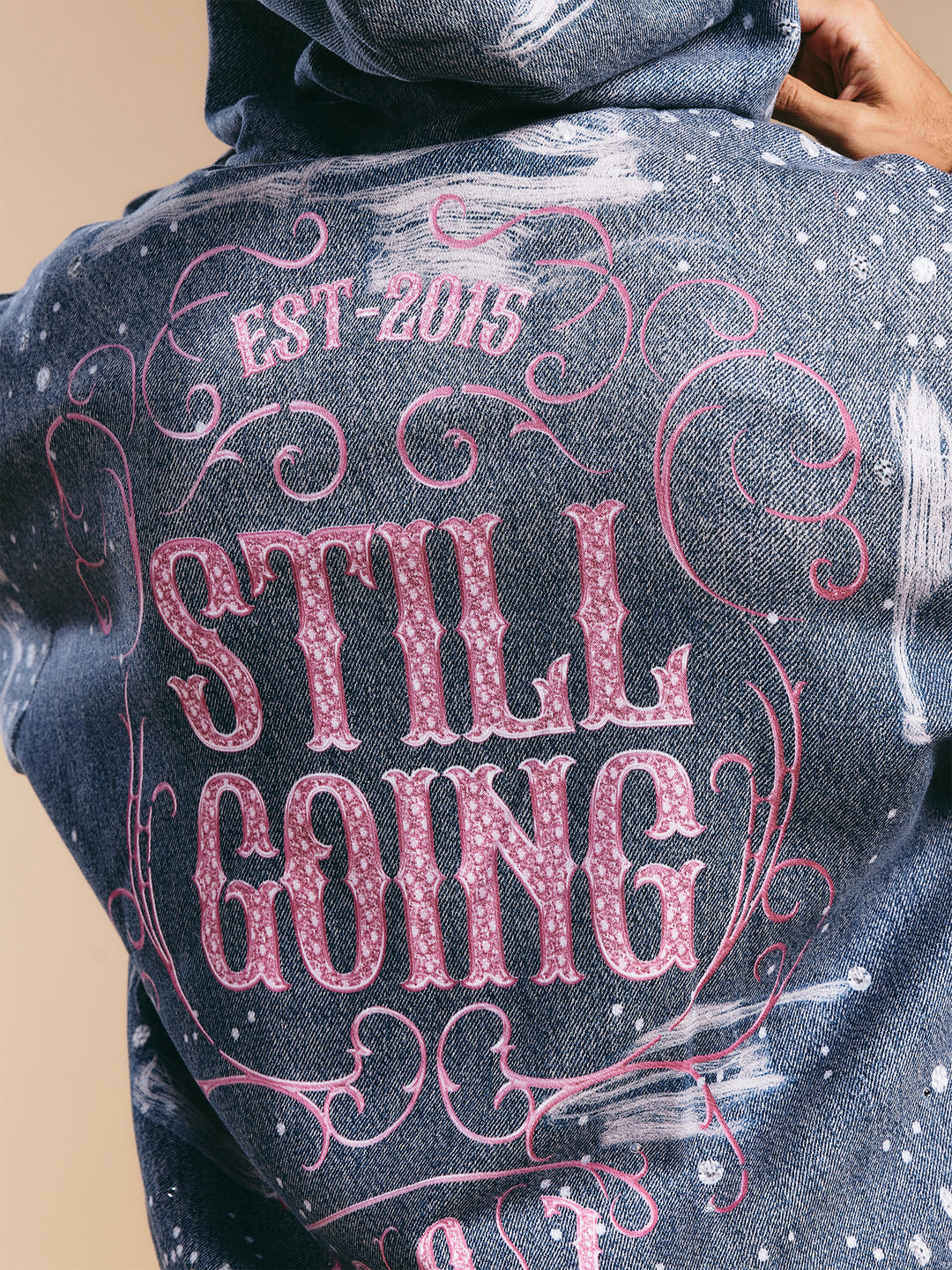 1807 Swarovski Crystal Diamond Denim Zip Up Hoodie | Face 3 Face