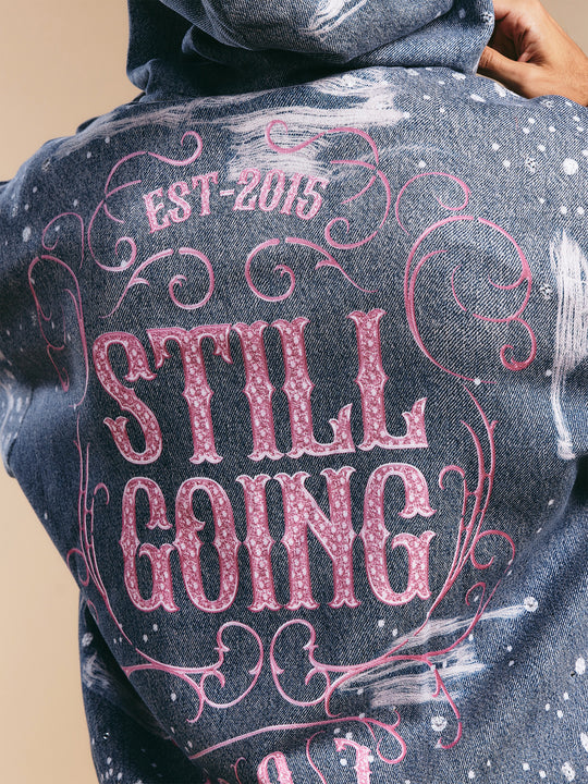 1807 Swarovski Crystal Diamond Denim Zip Up Hoodie | Face 3 Face