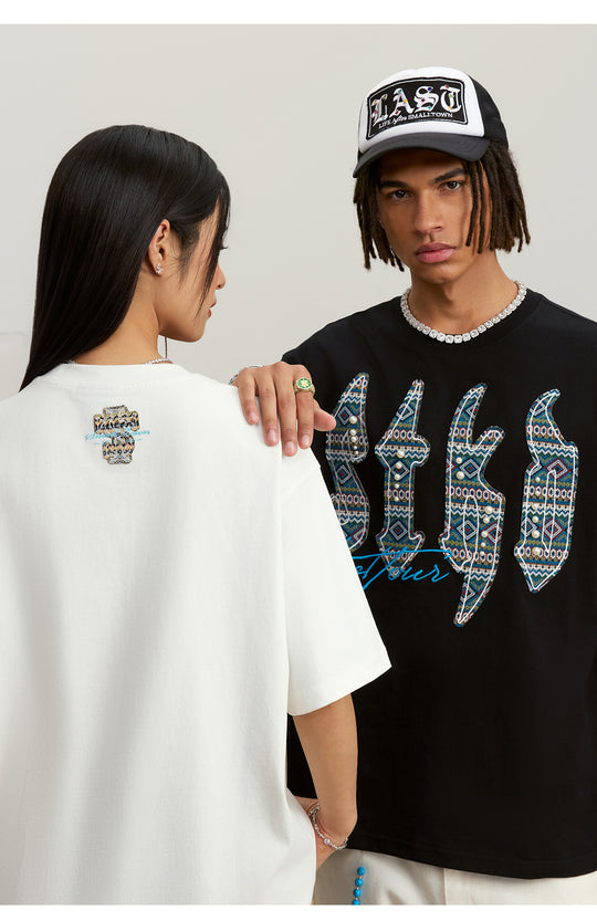 Small Town Kid Ethnic STKD Patch Pearl Embellished Tee | Face 3 Face