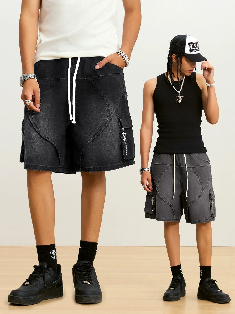 Small Town Kid Washed Denim Utility Cargo Shorts | Face 3 Face