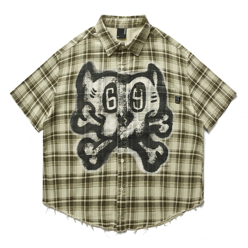 Remedy Skull Print Plaid Short Sleeve Shirt | Face 3 Face