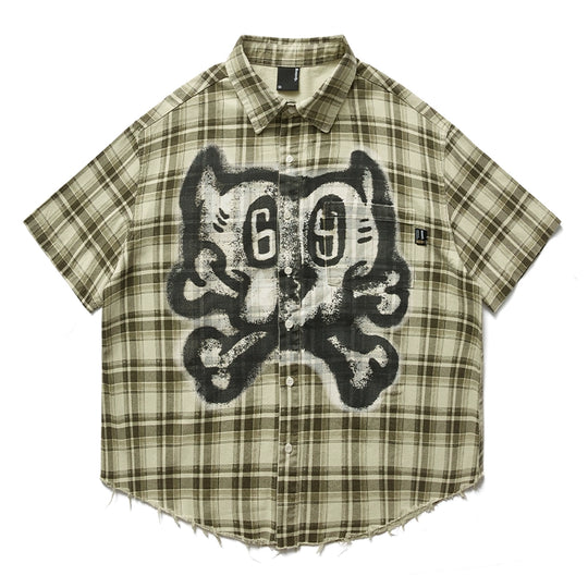 Remedy Skull Print Plaid Short Sleeve Shirt | Face 3 Face