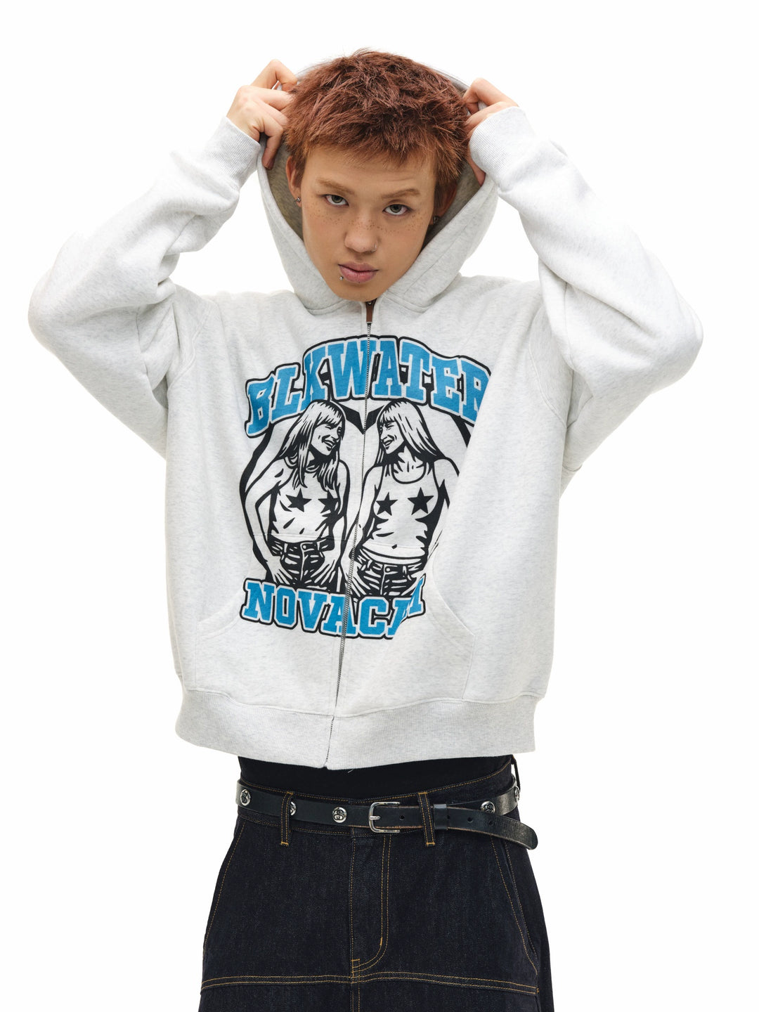 NOVACAM Vintage Print Zip Up Hoodie | Face 3 Face