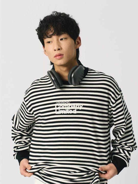 S45 Striped Embroidery Long-Sleeve Tee | Face 3 Face