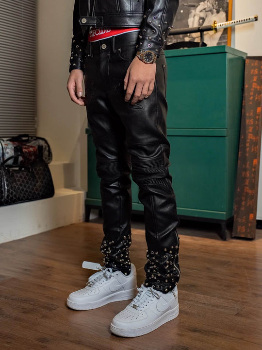 TGFCLUB Embossed Studded Slim Fit PU Leather Pants | Face 3 Face