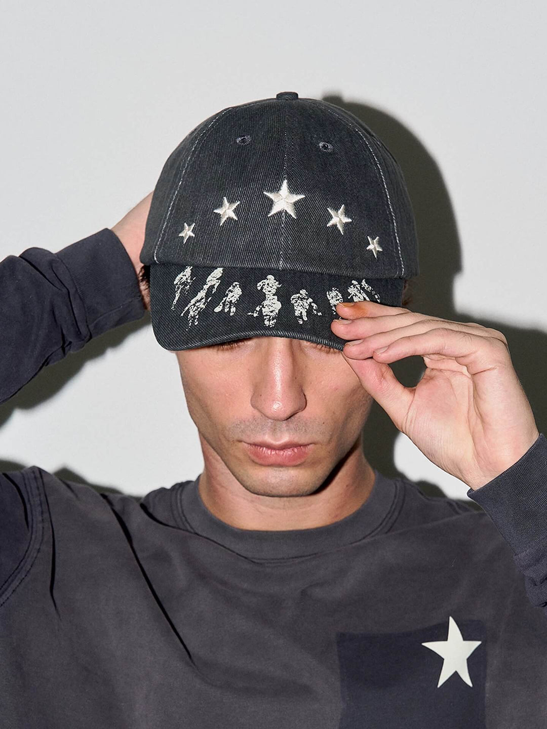 LIBERAFIT Star Embroidered and Printed Denim Baseball Cap | Face 3 Face