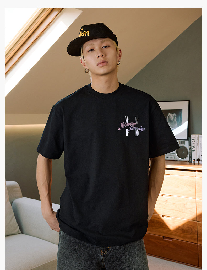 MEDM Fuzzy Embroidered Print Logo Tee | Face 3 Face