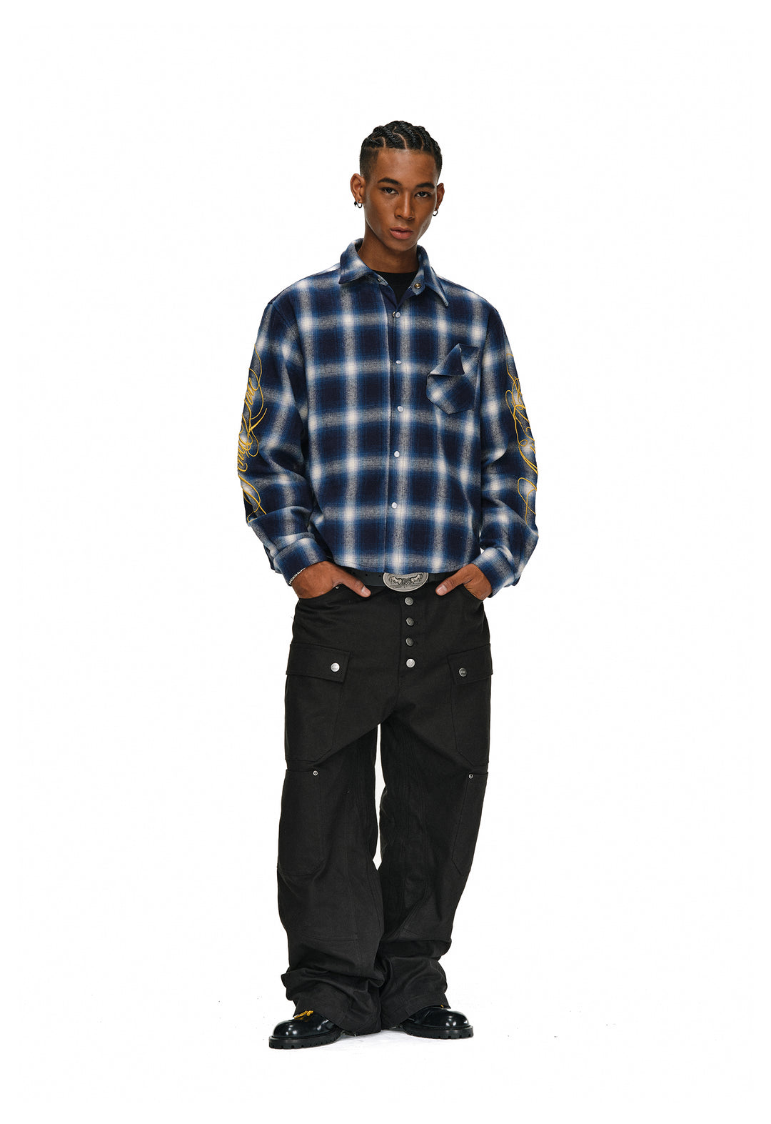 ANTIDOTE Embroidered Flannel Plaid Long Sleeve Shirt | Face 3 Face