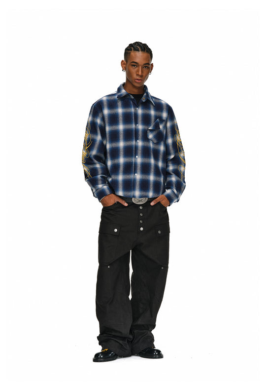 ANTIDOTE Embroidered Flannel Plaid Long Sleeve Shirt | Face 3 Face