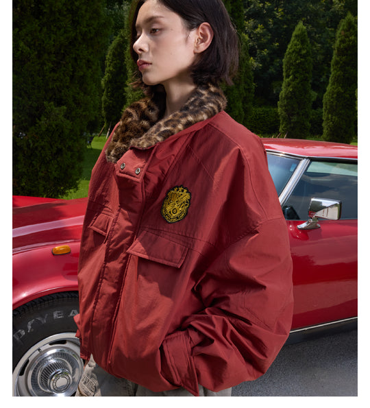 S45 Leopard Fur Lined Nylon Tactical Jacket | Face 3 Face