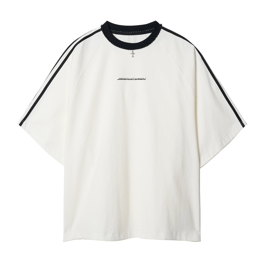 JHYQ Beaded Neck Striped Tee
